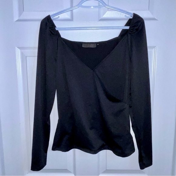 AKA Top blouse black Women Medium long sleeve shirt chic v neck cocktail sexy - Picture 3 of 6